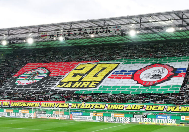 Zweiteilige Choreografie zu 20 Jahren Ultras Rapid & Ultras Nürnberg
